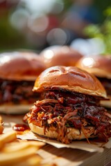 Wall Mural - Close up of a pulled pork sandwich