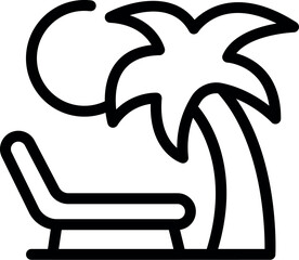 Wall Mural - Black outline vector icon symbolizing a relaxing beach holiday scene
