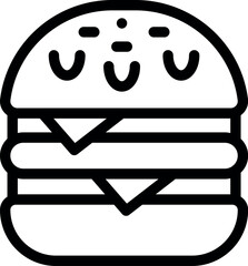 Wall Mural - Black and white line art of a cute cartoon cheeseburger with a smiling face