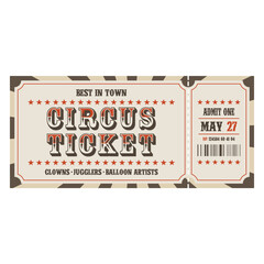 Wall Mural - Retro circus ticket template. Admit one. Vector illustration