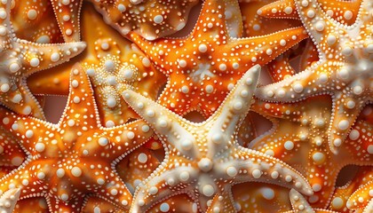 Wall Mural - seamless pattern of starfish scales , fish print texture,  orange with white spots,  background, scales wallpaper .	
