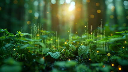 Tree saplings growing in the green forest