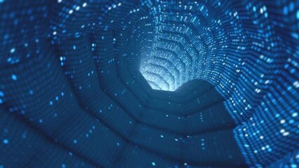 Speeding through a futuristic blue tech tunnel with flashing digital data lights. Full HD and looping abstract technology background.