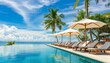 © Daria - Luxury beach resort hotel swimming pool, seaside vacation landscape with palm trees and beach chairs
