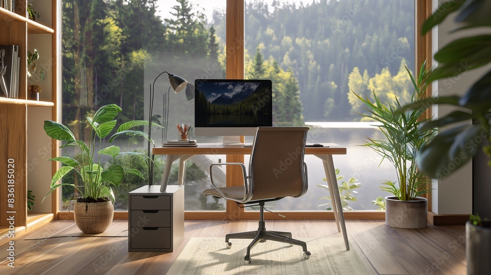 Remote work setup with a home office designed with sustainable ...