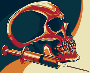Wall Mural - vector illustration of syringe with skull on white background