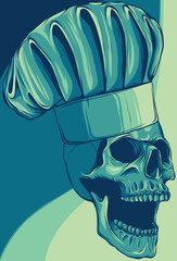 Wall Mural - vector illustration of skull in chef hat