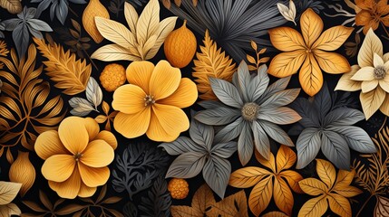 Wall Mural - Nature-inspired patterns with leaves, flowers, and natural texture 