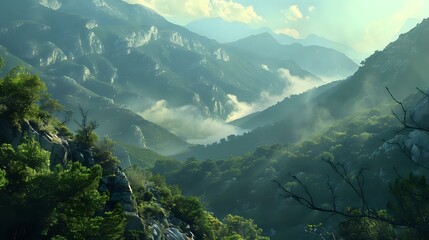 Wall Mural - a beautiful view of evening on the mountains