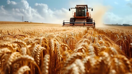 Wall Mural - a clear view of wheat harvesting in the village