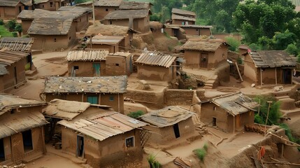 Wall Mural - a pure village life having houses made of mud