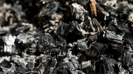 Poster - Close-up of ash residue from burned waste, focus on texture and color contrast, bright, clear light. 