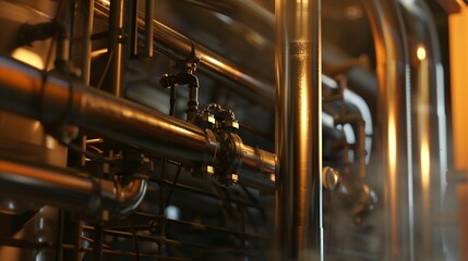 Wall Mural - Macro of a heat exchanger in a waste-to-energy system, focus on pipes and steam, industrial, sharp light.