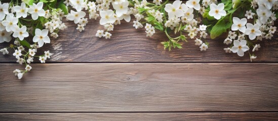 Sticker - A gypsophila flower displayed on a wooden background with copy space image.