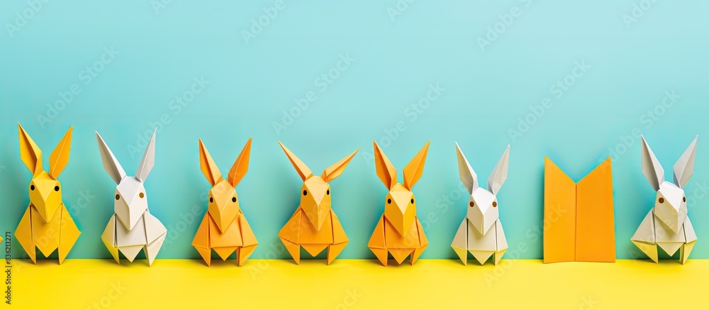 Origami Blue Rabbit Step-by-step creation of a light blue paper bunny in origami art ...