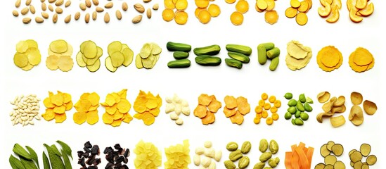 Canvas Print - A wooden bowl filled with crispy homemade dried vegetables, assorted vegetable chips, set on a white backdrop showcasing a healthy food concept with copy space image.