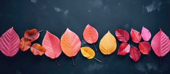 Poster - macro nature photography displaying autumn leaves with vibrant orange hues against both light and da