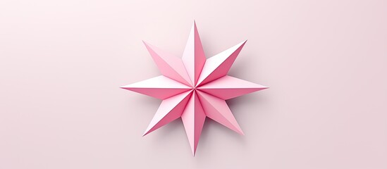 Wall Mural - origami star in pink paper, with copy space image against white backdrop.