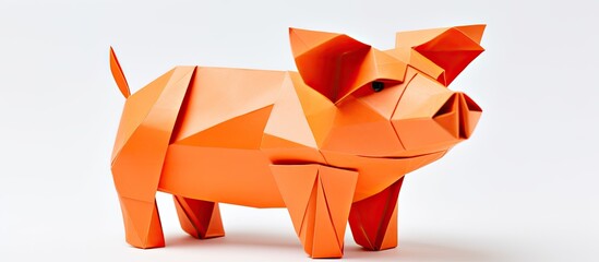 Wall Mural - Origami paper pig displayed on a white background, symbolizing the Year of the Pig, with included clipping path for easy editing of the image. Copy space image. Place for adding text and design