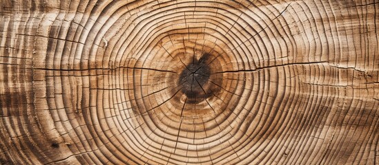 Wall Mural - The remaining part of an oak tree that was cut down, displaying visible annual rings - a copy space image.