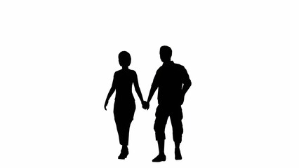 Silhouettes of man and woman holding hands isolated on white space