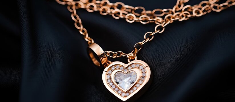 An appealing young woman in a white dress wears a gold heart necklace, creating a chic image for e-commerce or social media promotion with copy space.