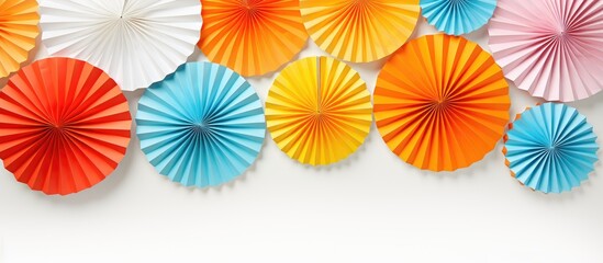 Wall Mural - an orange paper fan stands alone on a white backdrop, leaving a blank space for adding images. copy 