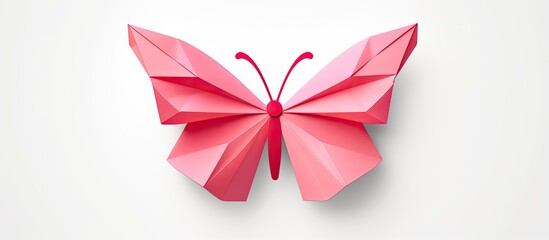 Wall Mural - vibrant origami butterfly paper against a white backdrop with copy space image.