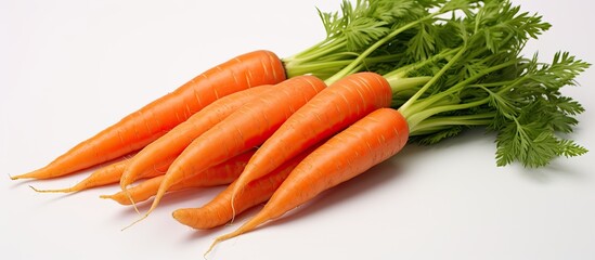 Wall Mural - carrots and sliced pieces on a white background for package design with copy space image.