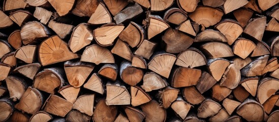 Firewood bundles arranged with a white backdrop for a copy space image.