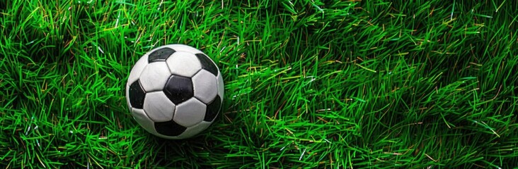 Canvas Print - Soccer ball on a green grass field background