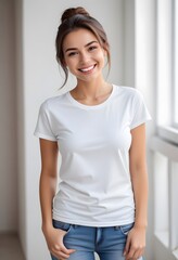 Wall Mural - Beautiful Women in White Tshirt mockup