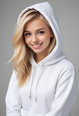 Wall Mural - Beautiful Women in White Hoodie mockup