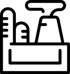Sticker - Black and white icon featuring cleaning equipment with spray bottle and scrub brush