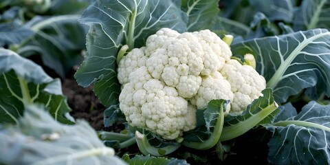 Newly picked cauliflower in farm field. Concept Farm Fresh Cauliflower, Agriculture Harvest, Vegetable Gardening, Organic Farming, Field to Table