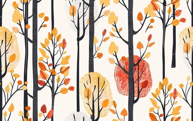 Sticker - Seamless pattern with autumn trees. 