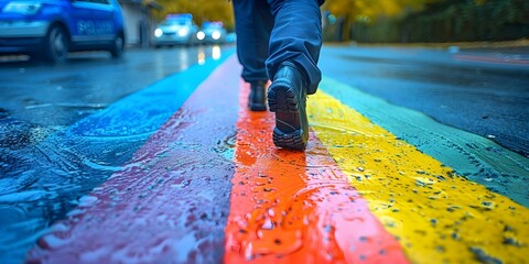 Wall Mural - Diversity rainbow symbolizes importance of inclusion in diverse police forces. Concept Diversity in Policing, Inclusion in Law Enforcement, Rainbow Symbol, Diverse Police Forces