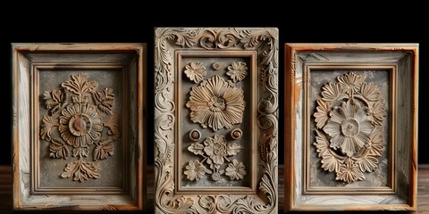 Sticker - Set of three vintage golden baroque wooden frames on isolated background 