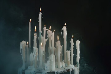 Wall Mural - Wax candles on a black background