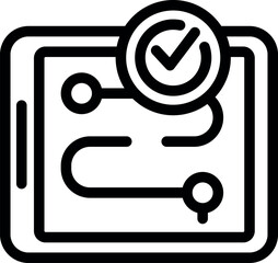 Wall Mural - Digital project approval checkmark icon for business concept, workflow management, and project validation in black and white vector graphic element for user interface and organizational tool
