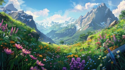 Wall Mural - Floral and plant filled mountain scenery