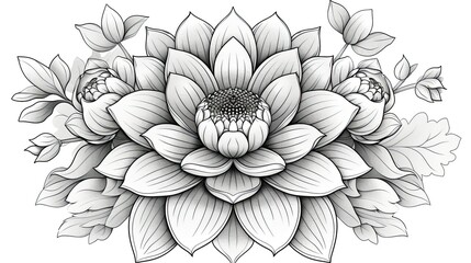 mandala flower pattern - b&w lineart, minimalist style, coloring book style on a white background