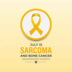 Poster - Vector Illustration Sarcoma and Bone Cancer Awareness Calligraphy Poster Design. Realistic Yellow Ribbon. Bone Cancer, background.