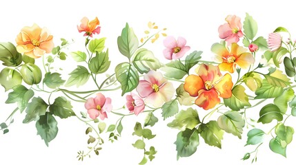 Wall Mural - Watercolor flowers on a white background