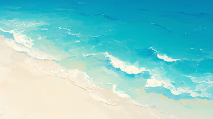  An abstract, out-of-focus view of a sunny tropical beach with white sand and turquoise waters, creating a serene and peaceful atmosphere