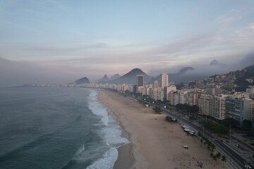 Wall Mural - Aerial views from over Copacabana Beach at sunrise