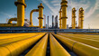 © Thunder - a minimalistic image depicting yellow gas pipes in front of an oil and natural gas storage plant