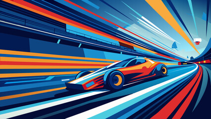 Wall Mural - High-Speed Motion Blurs on a Racetrack with Vibrant Streaks of Team Colors, vector graphics