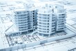 © antusher - Modern Urban Building Complex Architectural Model on Blueprint