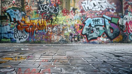 Wall Mural - A graffiti covered the street wall, background